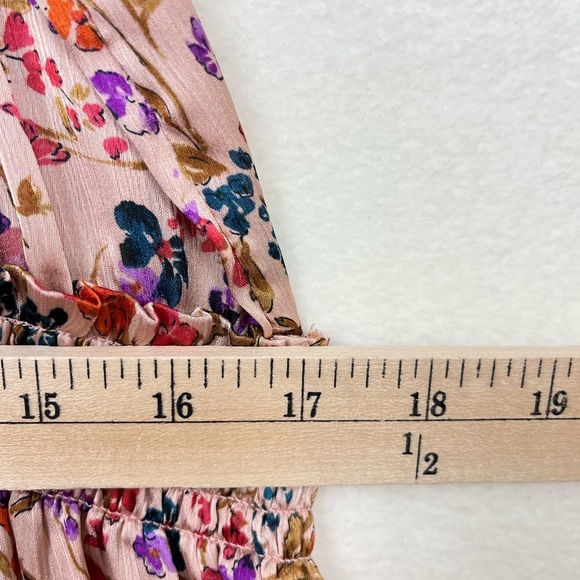 LoveStitch Satin floral‎ smocked waist mini dress with ruffled trim size S - Picture 7 of 9